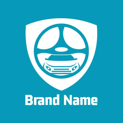 Sleek White Car Design on Vibrant Blue Automotive Logo Template