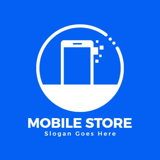 Sleek White Mobile Phone Design on Vibrant Blue Background Logo Template