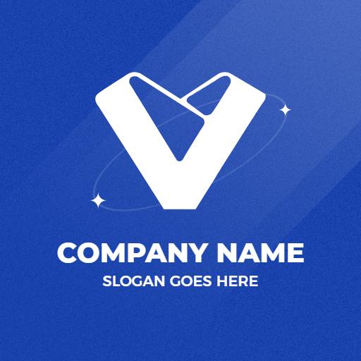 Sleek White V Letter Design Set Against Blue Background Logo Template