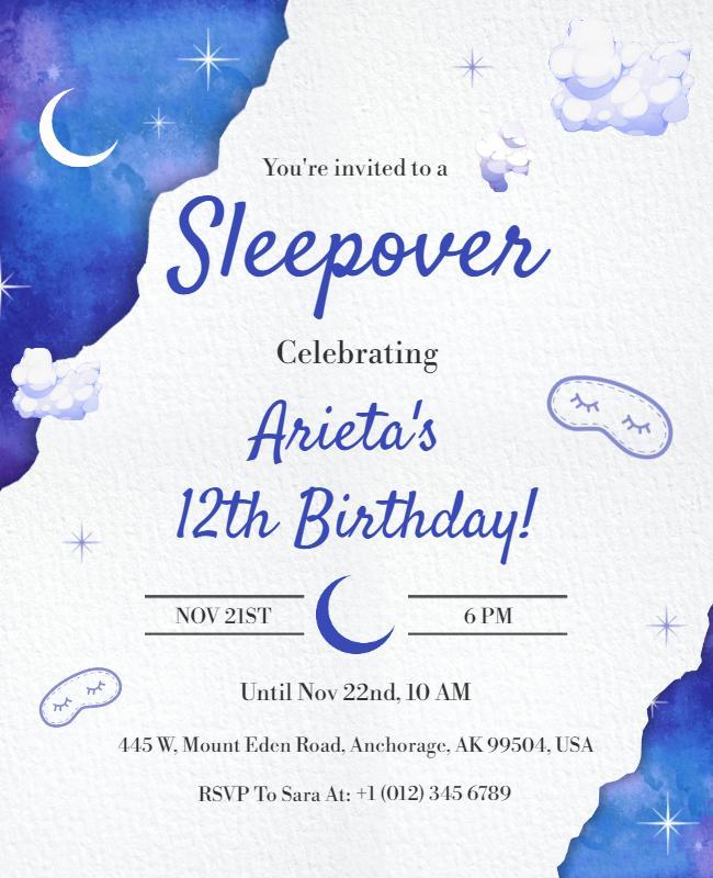 Sleepover Birthday Celebration Flyer Template