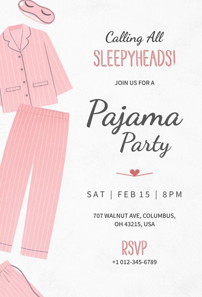 Sleepyheads Fun Pink Pajama Party Invitation Template