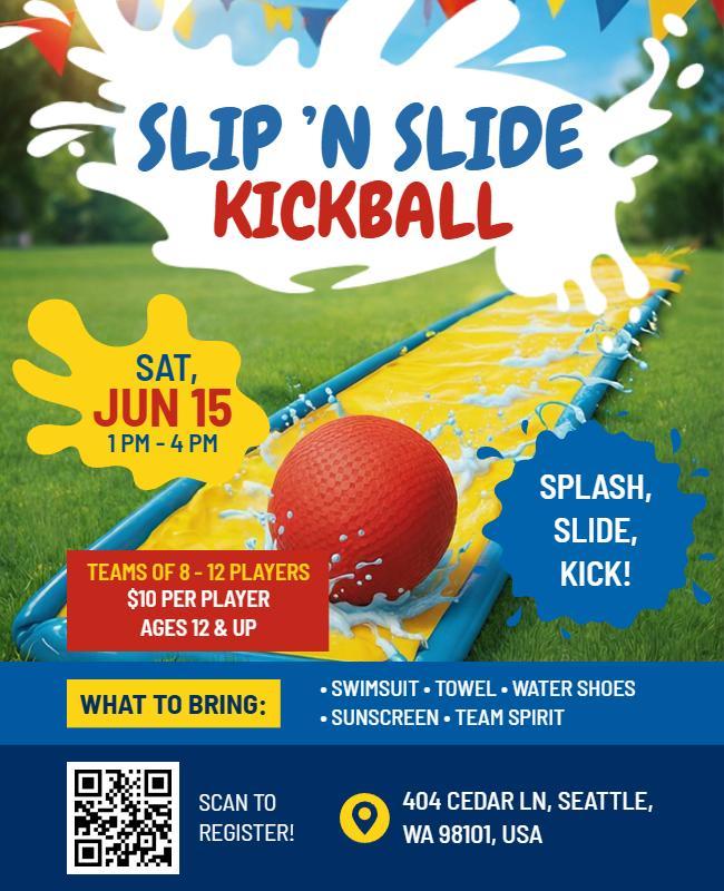 Slip 'n Slide Kickball Event Flyer Template
