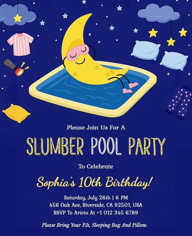 Slumber Pool Birthday Party Flyer Template