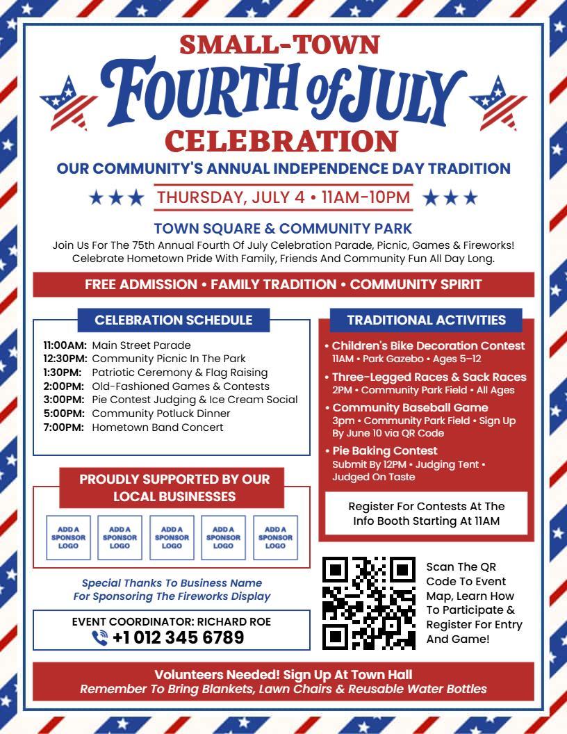 Small-Town 4th of July Event Flyer Template