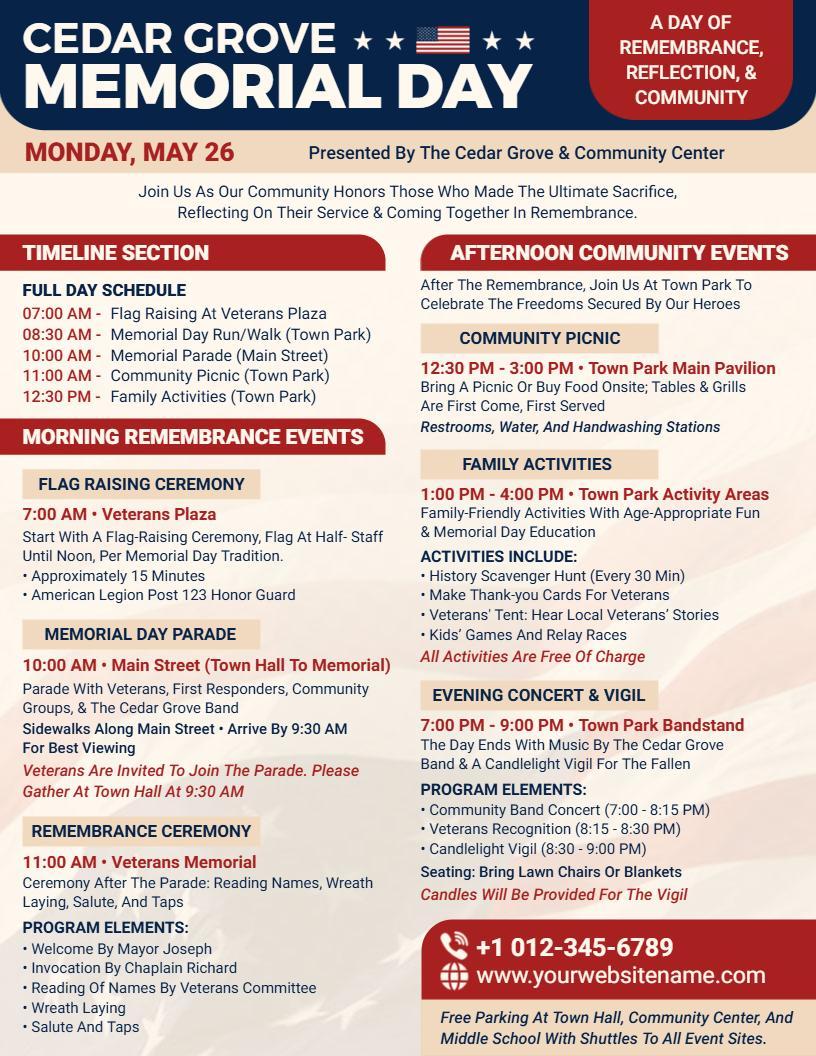 Small Town Full Day Memorial Day Flyer Template