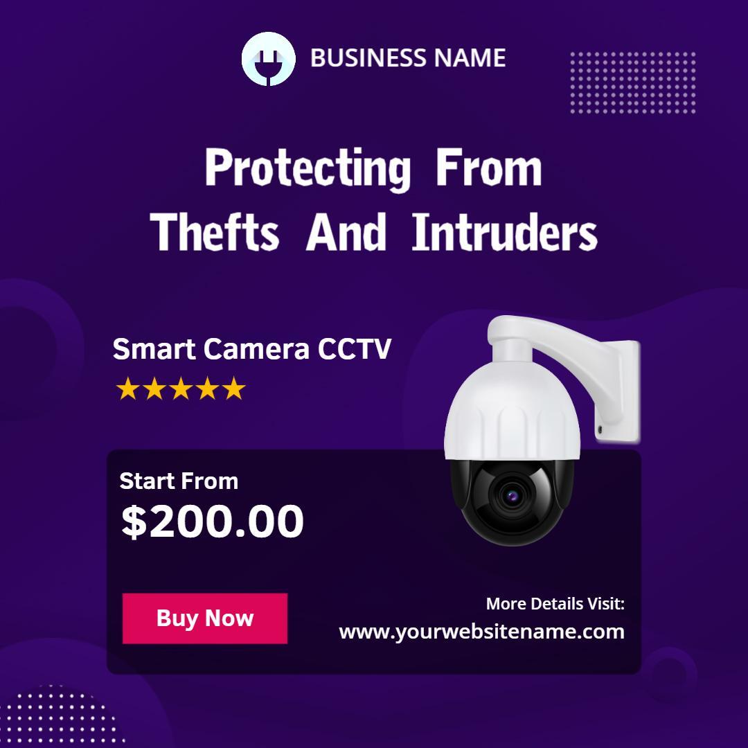 Smart CCTV Camera with Theft Protection Messaging Ad Template