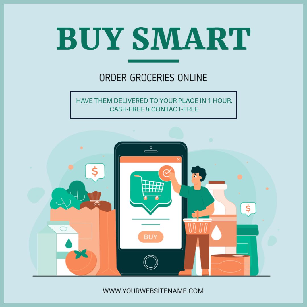 Smart Green Online Grocery Shopping with Fast Delivery Ad Template
