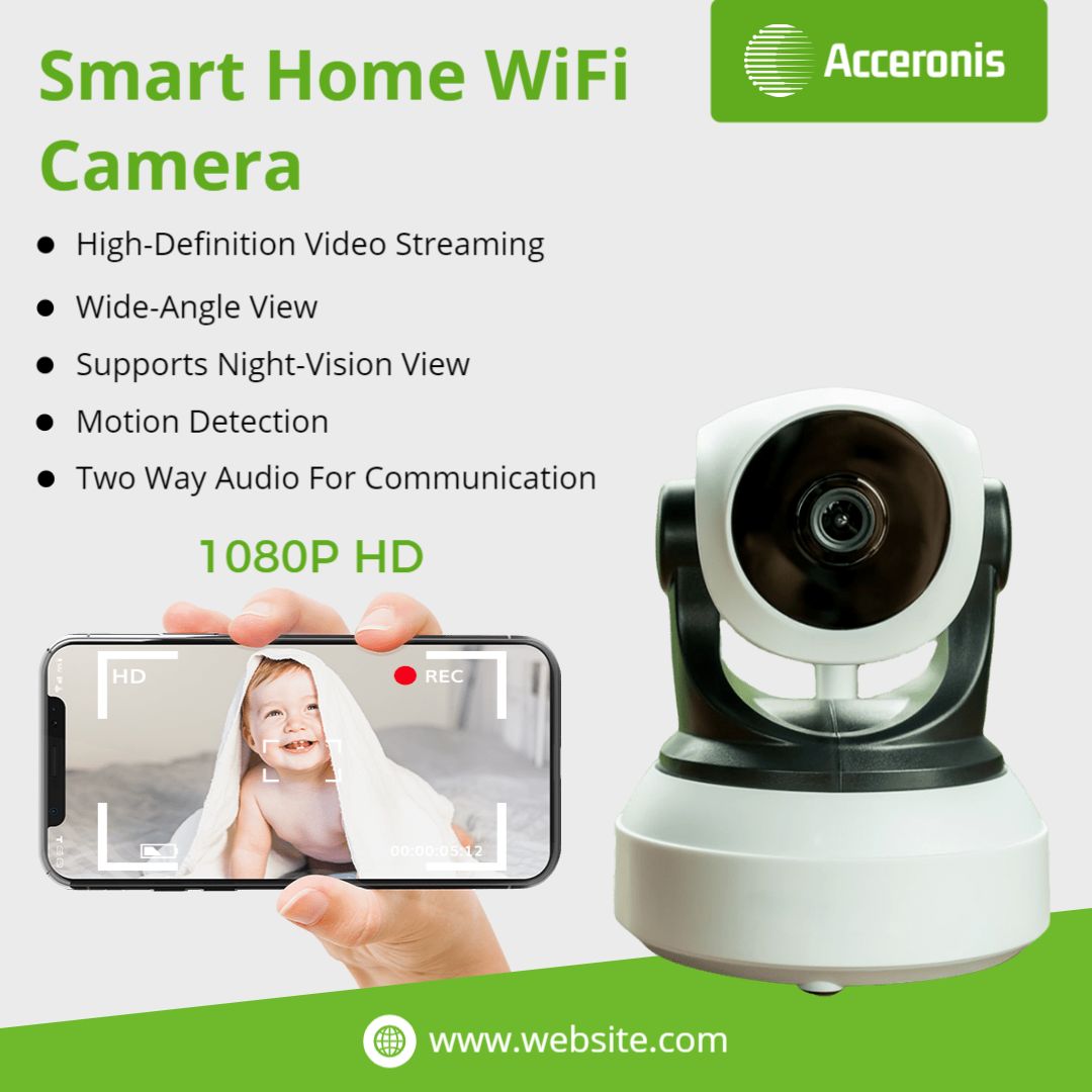 Smart Home WiFi Security Camera with Night Vision Features Ad Template