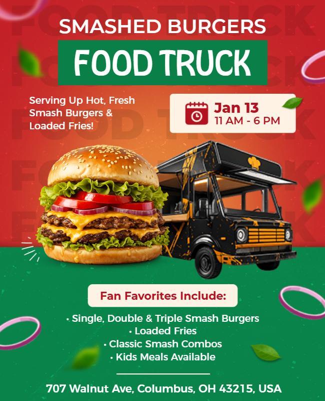 Smashed Burgers Food Truck Promotional Flyer Template