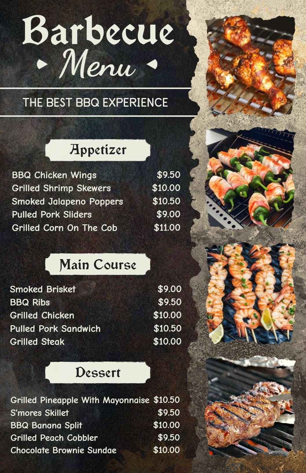 Smoky Flavors and Tender Meats BBQ Experience Menu Template