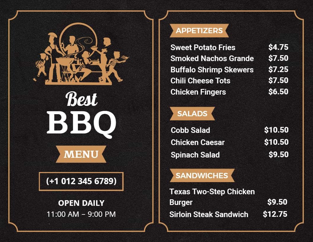 Smoky Meats and Flavorful Sides for Family BBQ Menu Template