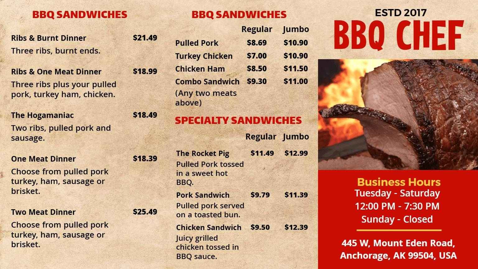 Smoky Ribs and Pulled Pork Favorites BBQ Menu Template