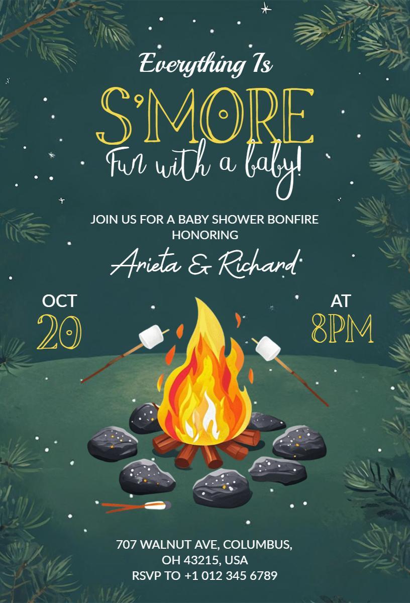 S'more Fun Cozy Bonfire Baby Shower Invitation Template