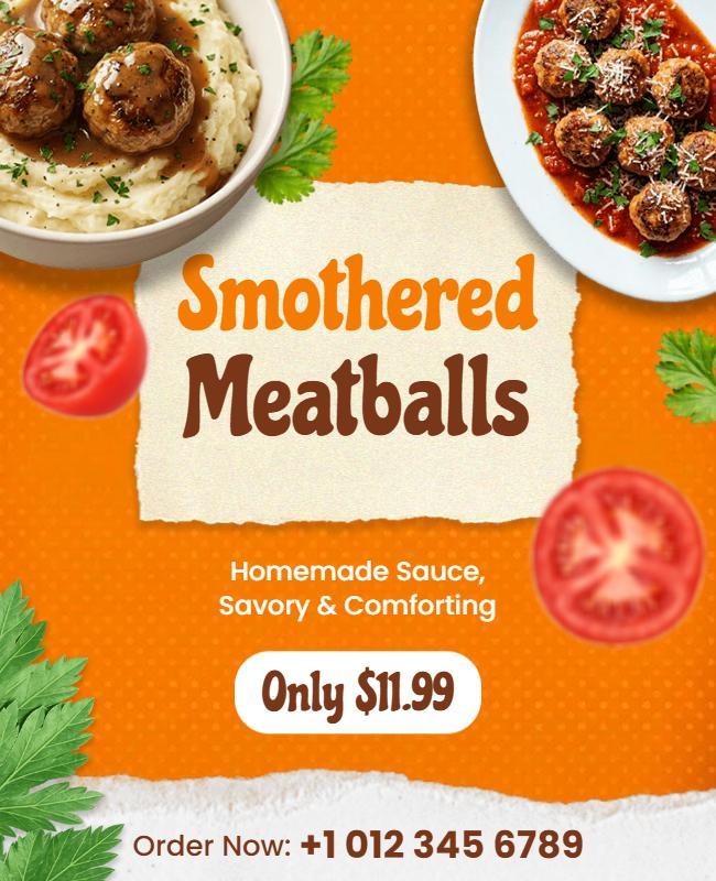 Smothered Meatballs Restaurant Promotion Flyer Template