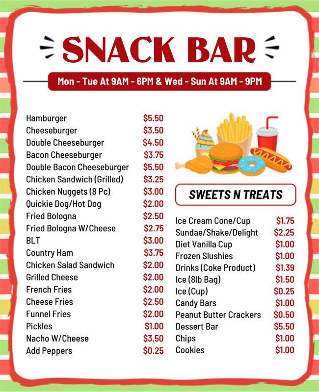 Snack Bar Menu with Burgers and Sweets Options Flyer Template
