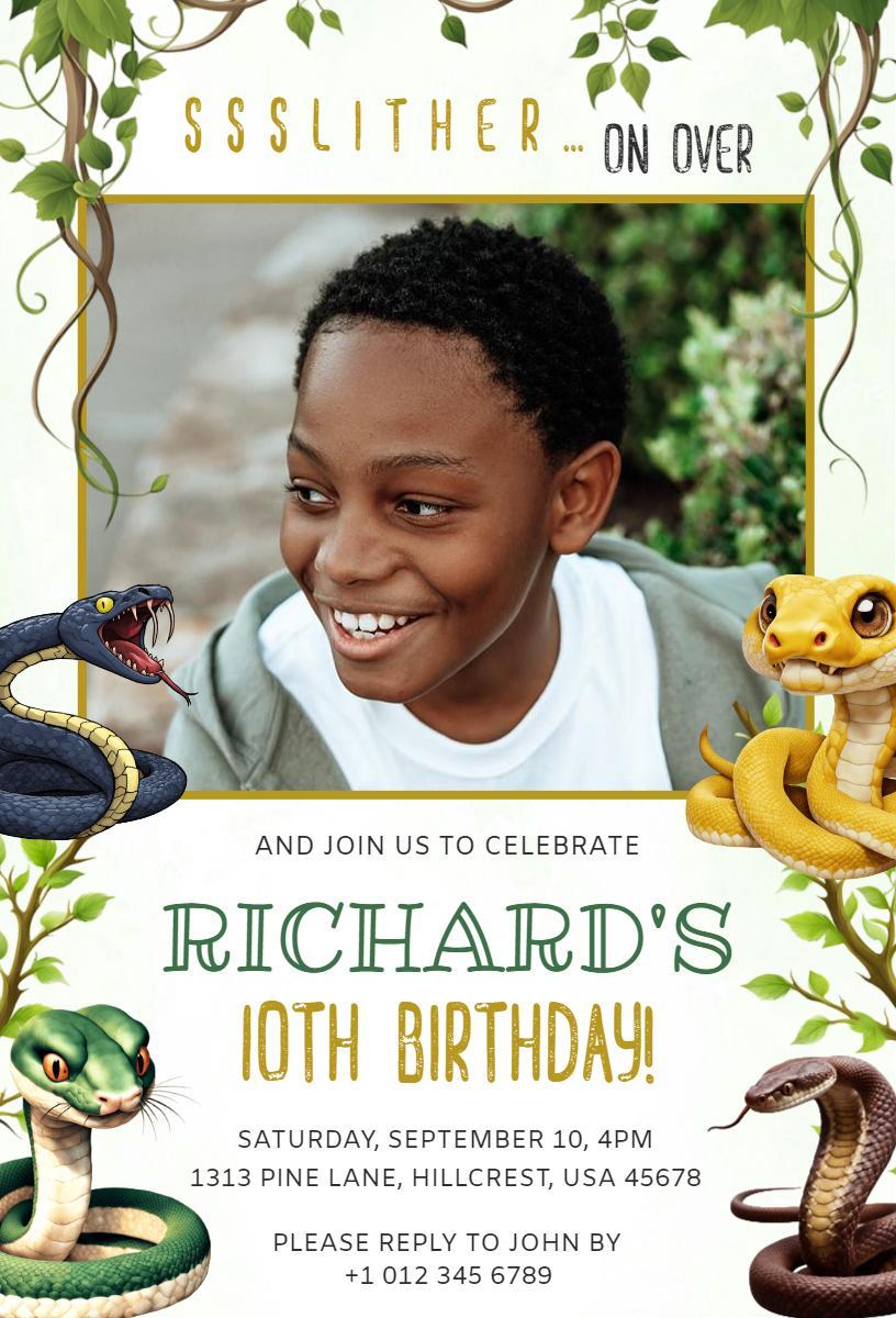 Snakes Photo Theme Birthday Celebration Invitation Template