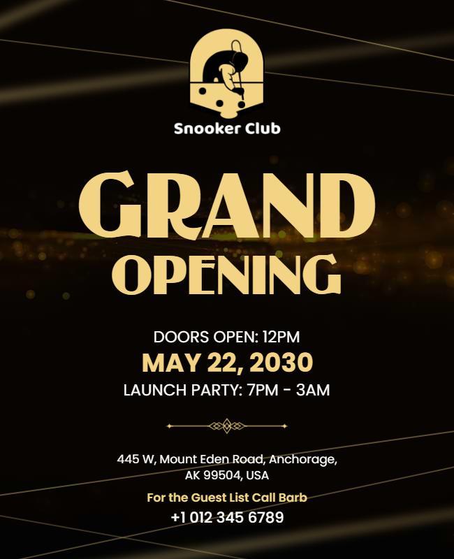 Snooker Club Grand Opening Announcement Flyer Template