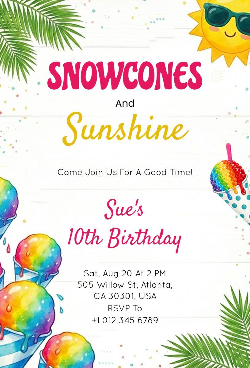 Snowcones Sunshine Fun Colorful Summer Birthday Invitation Template