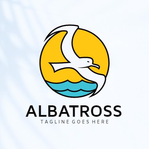 Soaring Albatross Over Bright Blue Ocean Waves Logo Template