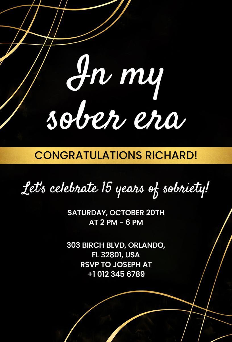 Sober Era Celebration 15 Years of Sobriety Invitation Template