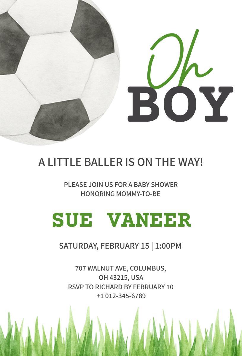 Soccer Ball Themed Sports Baby Shower Invitation Template