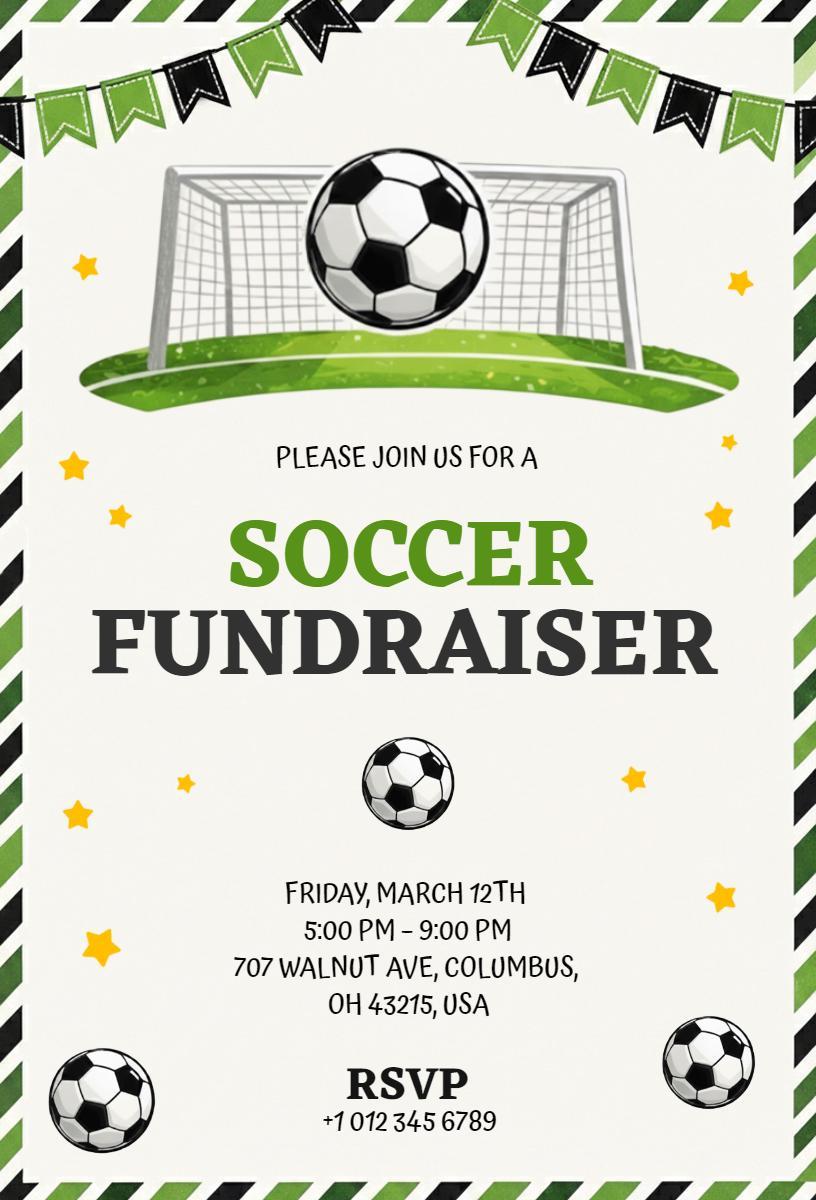 Soccer Fundraiser Event Sports Celebration Invitation Template