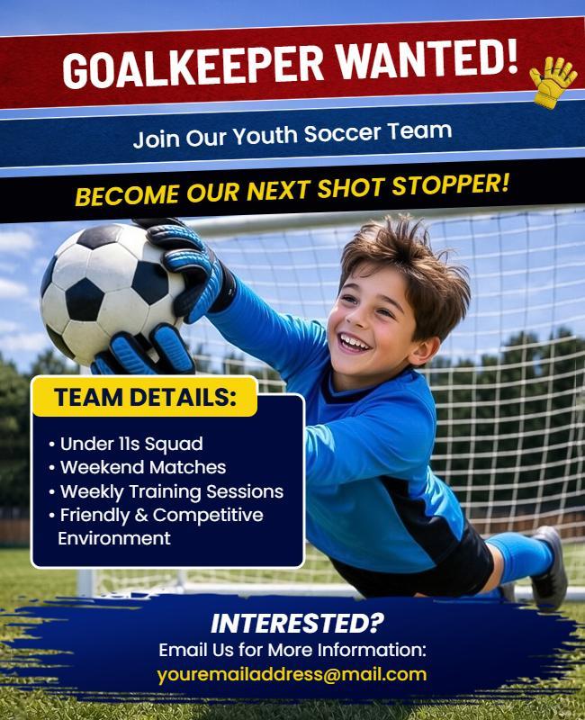 Soccer Goalkeeper Wanted Poster Template