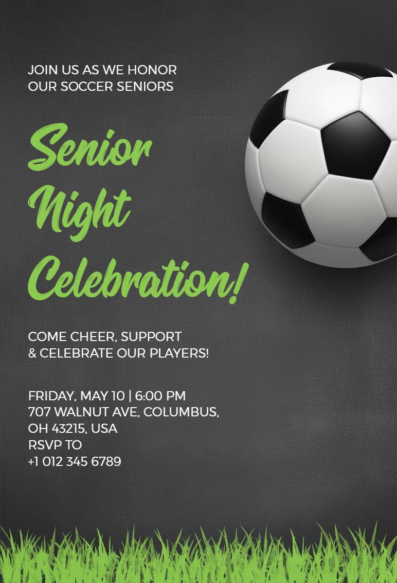Soccer Senior Night Celebration Sports Invitation Template