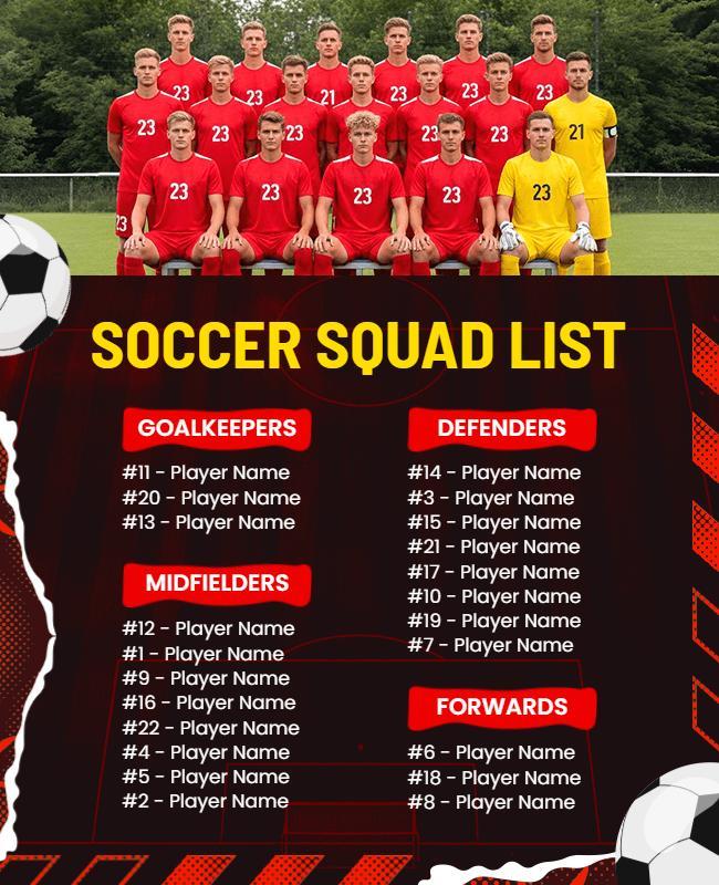 Soccer Squad List Display Flyer Template