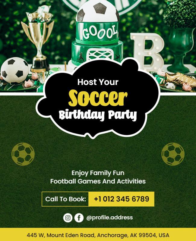 Soccer Themed Birthday Party Flyer Template