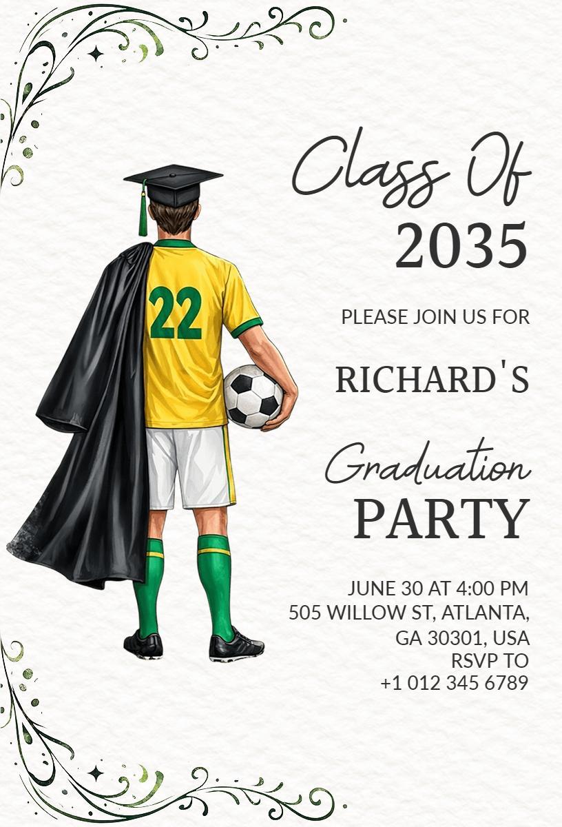 Soccer-Themed Class of 2035 Graduation Celebration Invitation Template