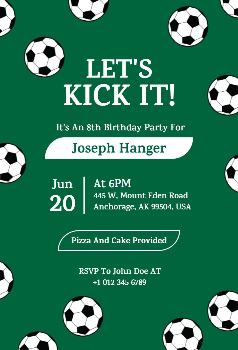 Soccer Themed Exciting 8th Birthday Party Invitation Template