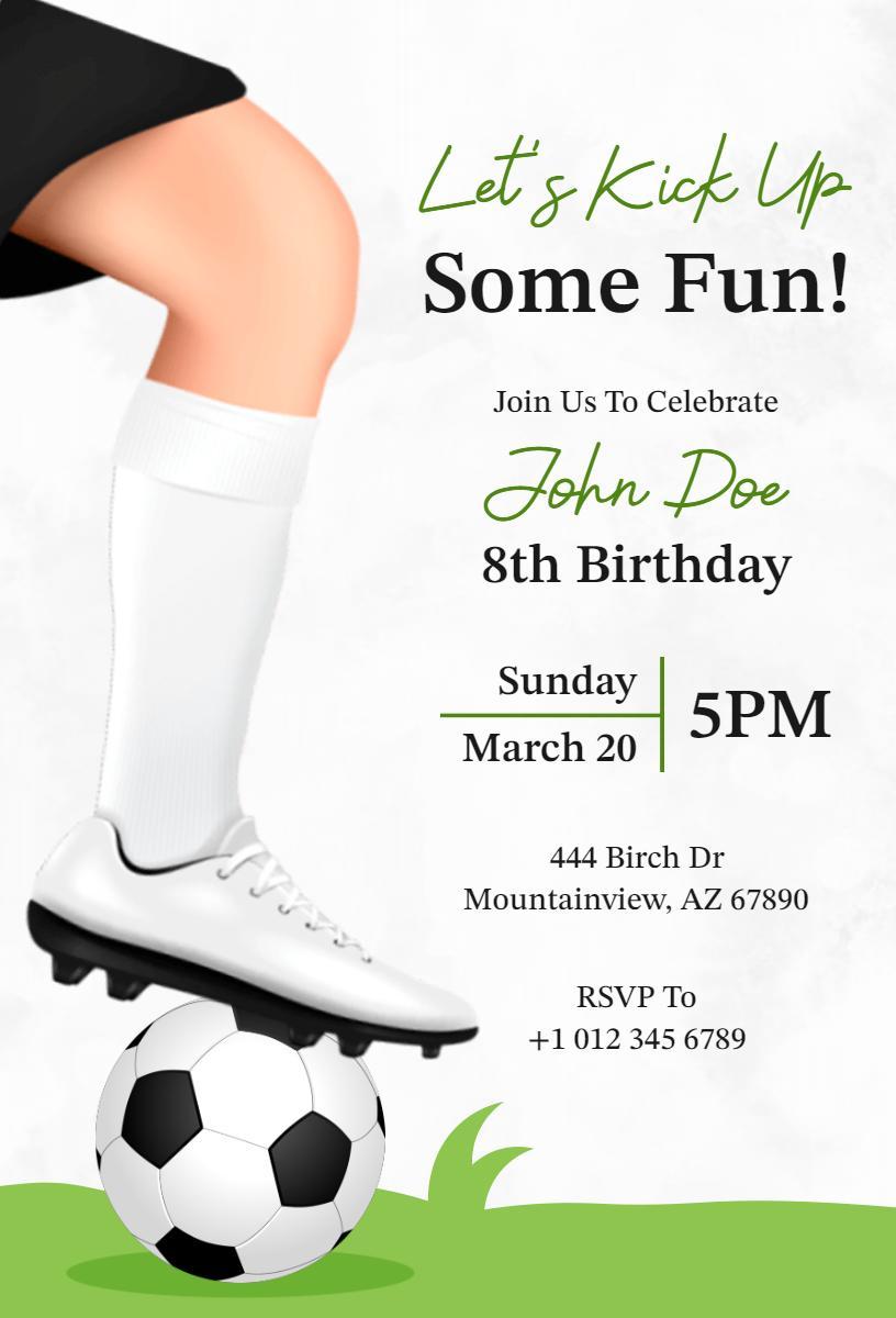 Soccer Themed Fun 8th Birthday Celebration Invitation Template
