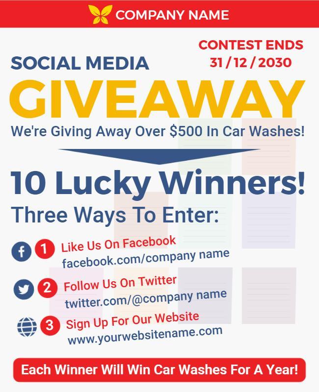 Social Media Giveaway Car Wash Event Flyer Template