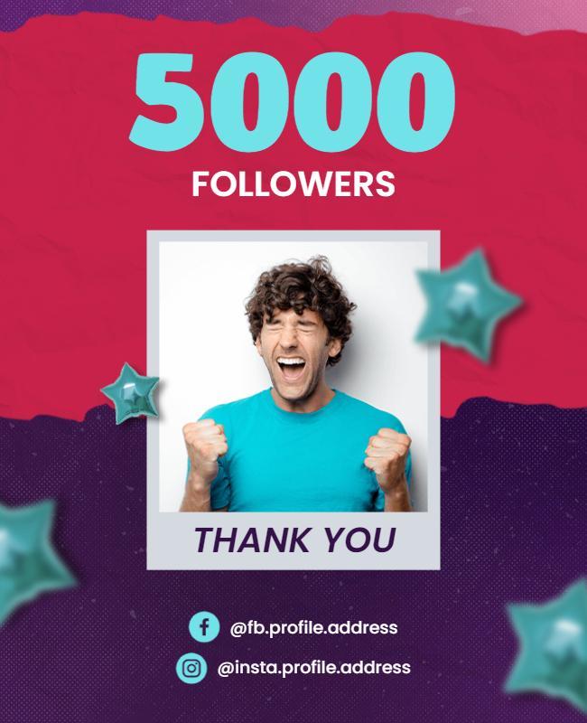 Colorful Celebration for 5000 Followers Thank You Flyer Template