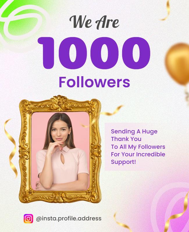 Celebratory Purple Milestone 1000 Followers Thank You Flyer Template