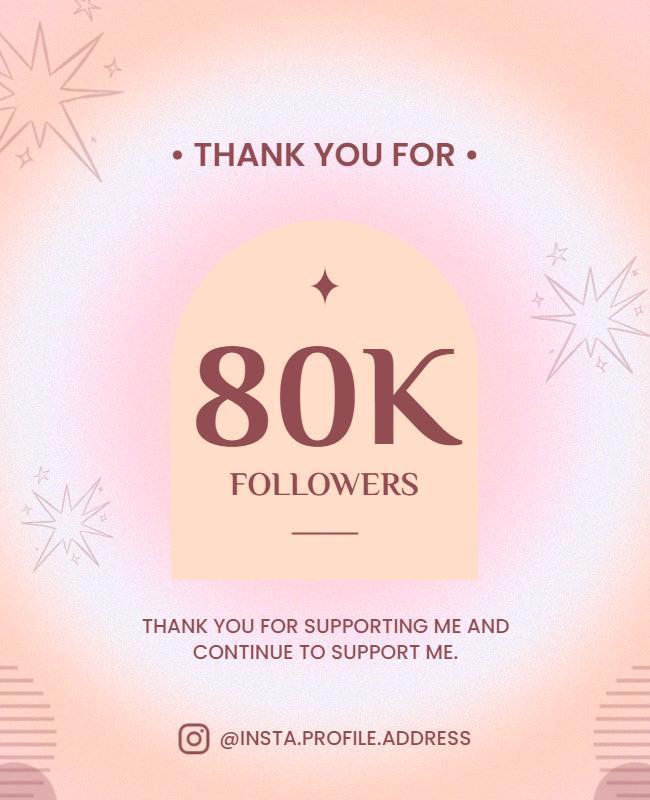 Soft Pink Thank You for 80K Followers Celebration Flyer Template