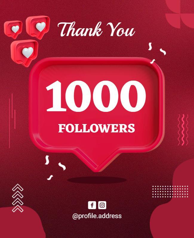 Vibrant Red Thank You for 1000 Followers Flyer Template