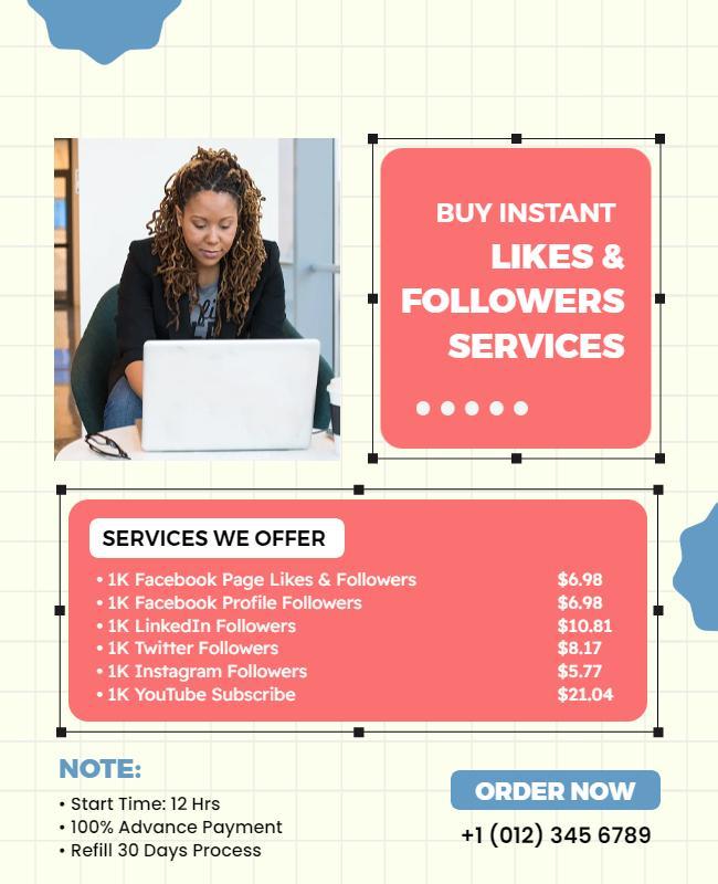 Modern Blue and Pink Social Media Services Promotion Flyer Template