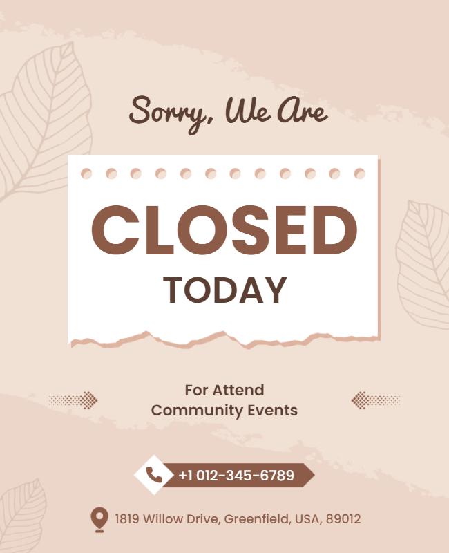 Soft Beige Community Events Closure Announcement Poster Template