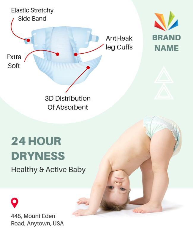 Soft Blue Baby Diaper with 24 Hour Dryness Poster Template