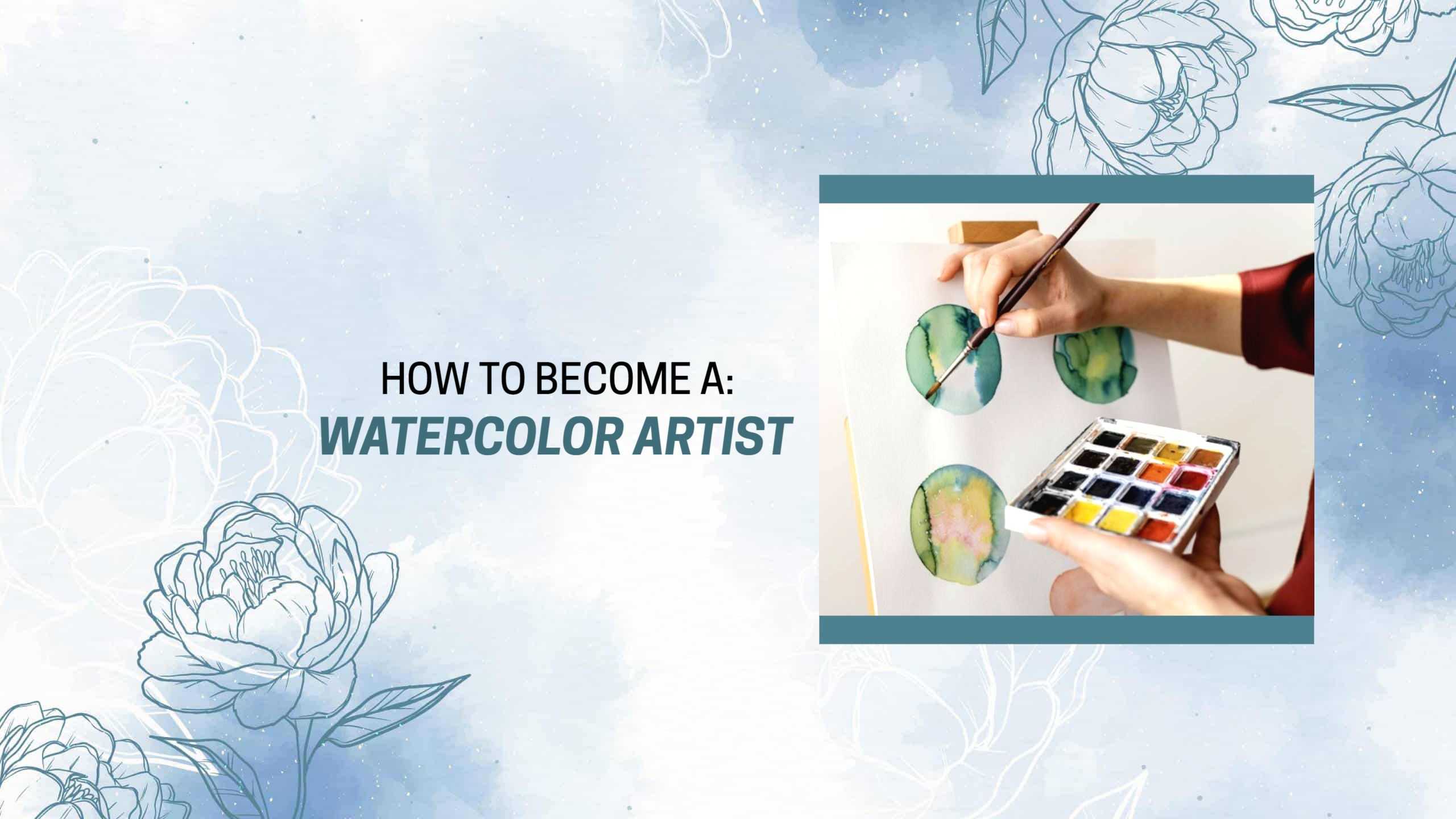 Soft Blue Floral Background for Watercolor Artist YouTube Banner Template