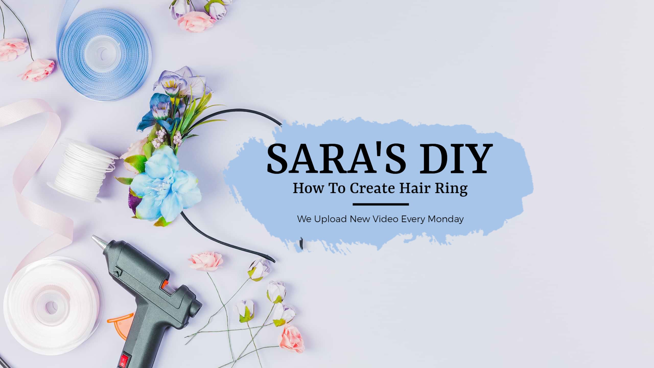 Soft Blue Floral DIY Hair Ring Tutorial YouTube Banner Template