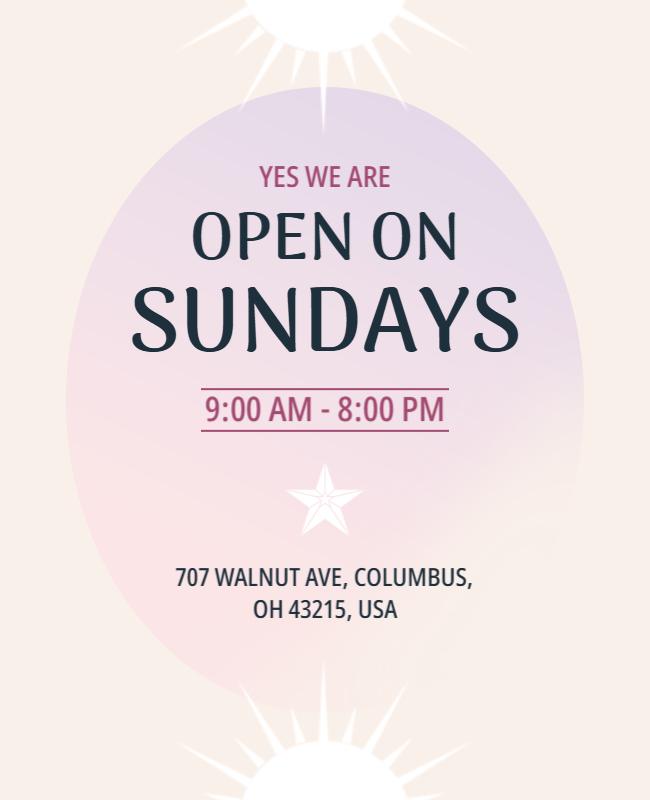 Soft Gradient Announcement for Sunday Open Hours Poster Template