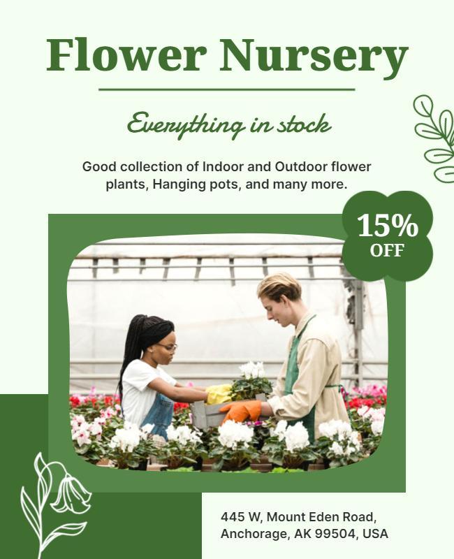 Soft Green Flower Nursery Promotion with Discount Poster Template