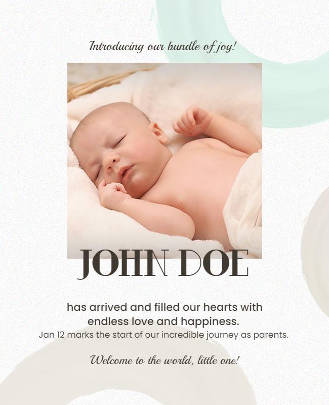 Soft Pastel Baby Announcement with Adorable Newborn Poster Template