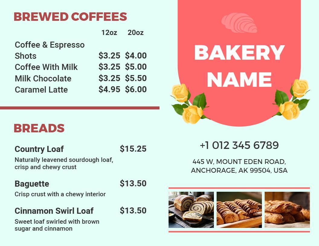 Soft Pastel Bakery Pastry Bi-Fold Menu Template