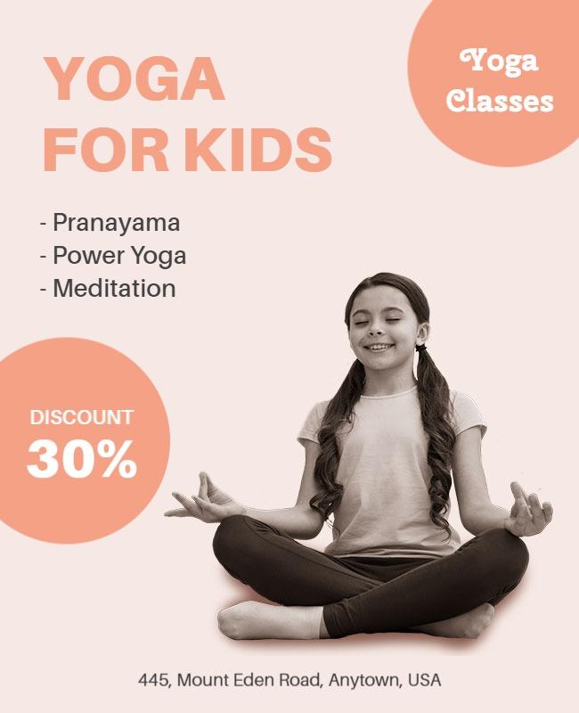 Soft Peach Yoga for Kids Classes Discount Poster Template