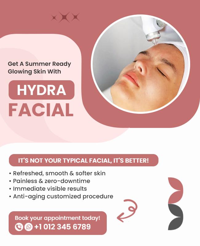 Soft Pink Aesthetic Hydrafacial Promotional Service Poster Template