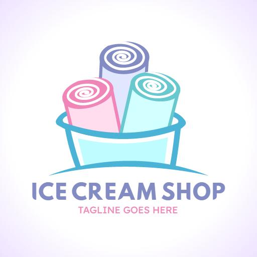 Soft Pink and Blue Rolls in Ice Cream Shop Logo Template